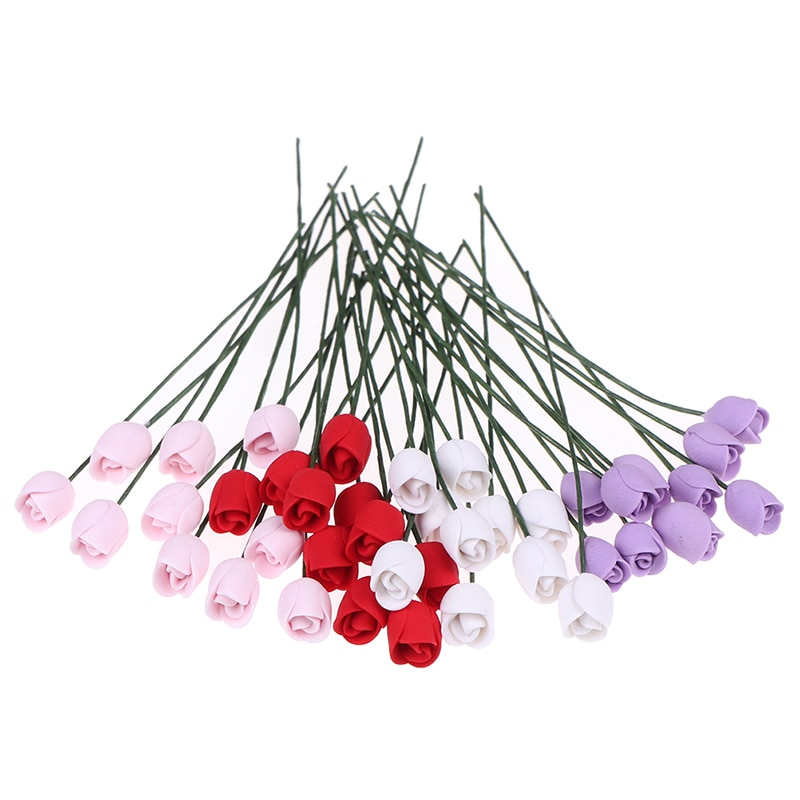 10pcs/set 1:12 Dollhouse Miniature Clay Tulip Ornament Flower Doll House Accessories