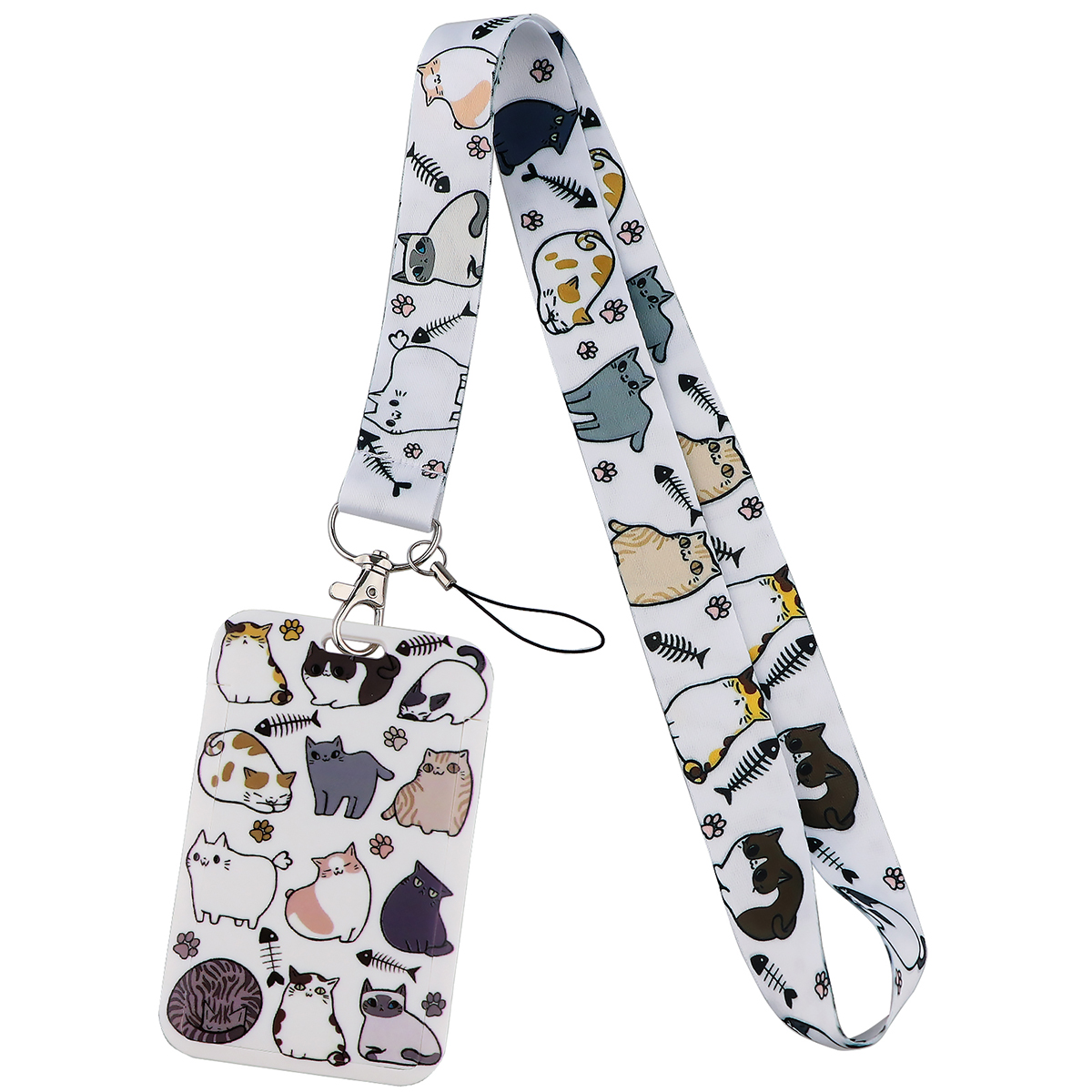 Cartoon Cat Lanyard Keychain Multifunction ID Card Badge Holder Camera USB Cell Phone Neck Strap Key Ring Accessories: Light Blue