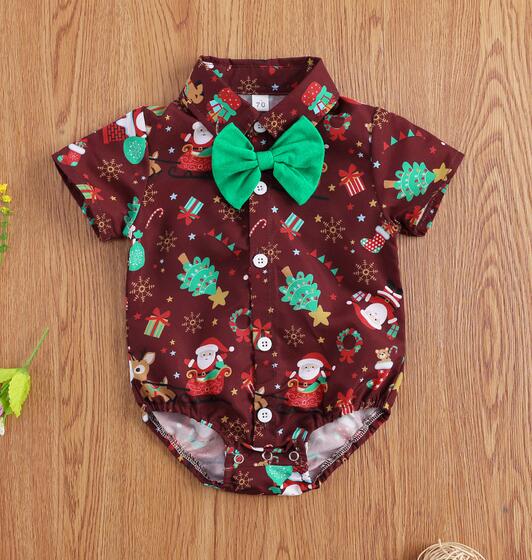 Citgeett Summer Christmas 0-24M Baby Girls Boys Bodysuits Santa Print Short Sleeve Bow Tie Gentleman Party Jumpsuits: A / 6M