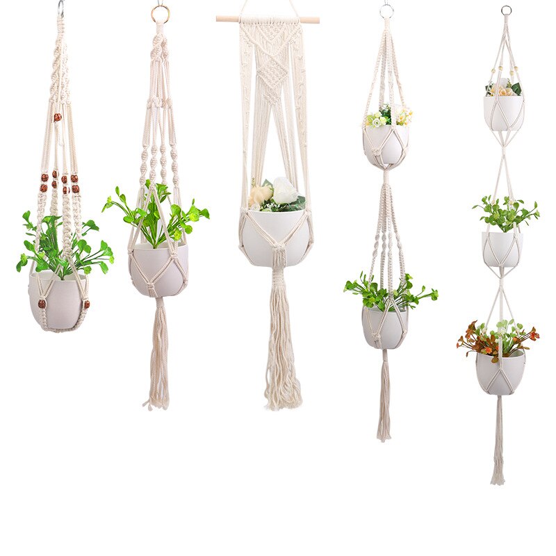 100% Handmade Macrame Plant Hanger Flower /Pot Hanger For Wall Decoration Countyard Garden Hand-knitted Hanging Home Decoration