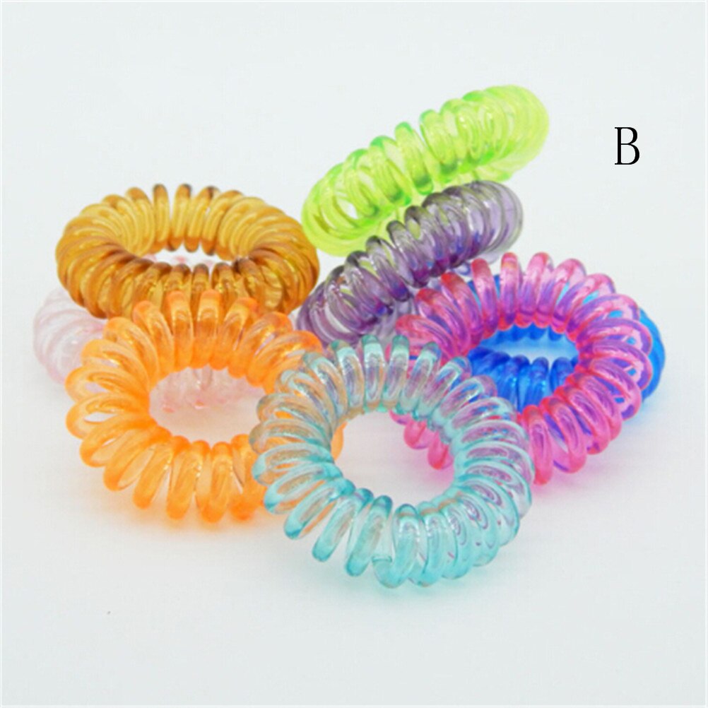 10 Uds Goma de resorte de plástico para lazos para el cabello sin pliegues bobina lazo para el cabello Cola de Caballo claro cable de teléfono bandas elásticas para el cabello accesorios para el cabello: Transparente