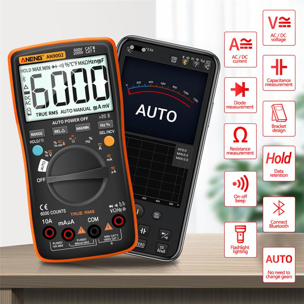 Wireless Bluetooth Digital Multimeter RMS Manual/Auto Strong Toughness Electric Portable Range Voltmeter Ammeter