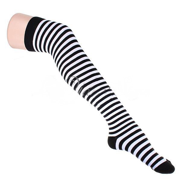 Gestreepte Stocking Voor Vrouwen Over De Knie Sokken Sportkleding En Accessoires Ademend Katoen Kous Lange Tennis Sokken: Black white stripes