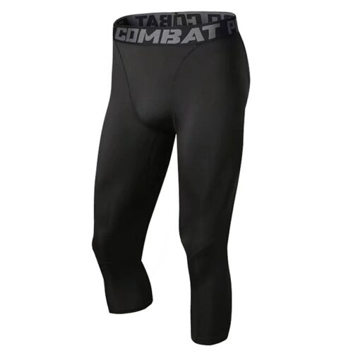 Men Bodybuilding Jogging Leggings Compression Base Layer Pants Workout Sports Soccer Fitness Gym Basketball Shorts 3/4Yoga pant: black / M