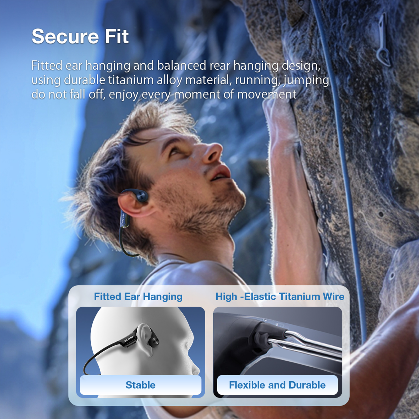 BlitzWolf BW-BTS9 Bluetooth V5.3 Kopfhörer Knochenleitungs-Ohrhörer Eingebauter 32-GB-Speicher IPX8 Wasserdicht Weiches Silikon Komfort