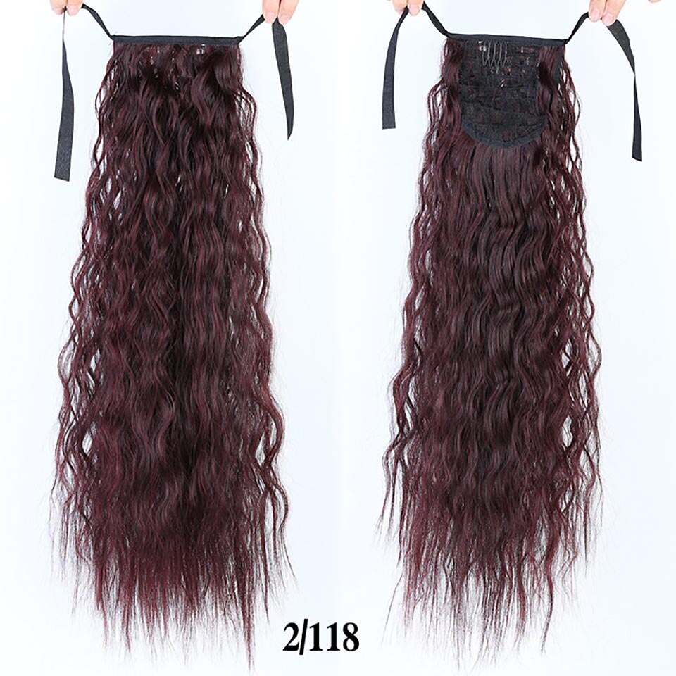 Talang lang corn culry sort hestehale til kvinder varmebestandig syntetisk snøre lang hestehale klips i hair extensions: 99 / 22 inches
