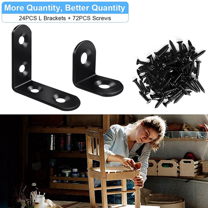 24PCS L Bracket Corner Brace,90 Degree Right Angle Bracket, Corner Bracket L Brackets For Wood Shelves Furniture Cabinet