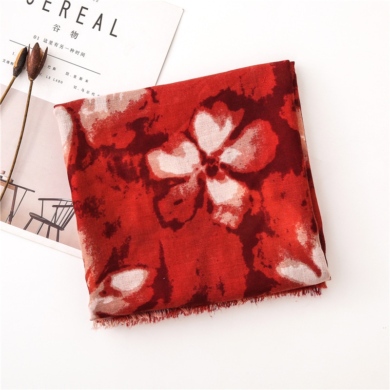women boho print head scarf female autumn spring Spain style bohemian ethnic long red floral print scarf bufanda mujer