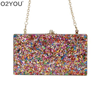 Mix kleurrijke acryl clutch tas zwarte stof binnenin metalen sluiting dames schouder handtassen strand zon reizen acryl portemonnee tassen: Default Title