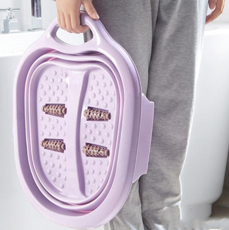 Bañera plegable portátil para pies y pedicura, Cubo de viaje con 4 bolas de masaje, Spa para pies