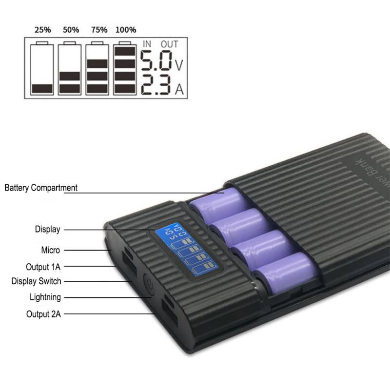 4X18650 Batterij Houder Lcd Display Batterij Opbergdoos Draagbare Batterij Shell Case Diy 18650 Power Bank Case Batterij houder
