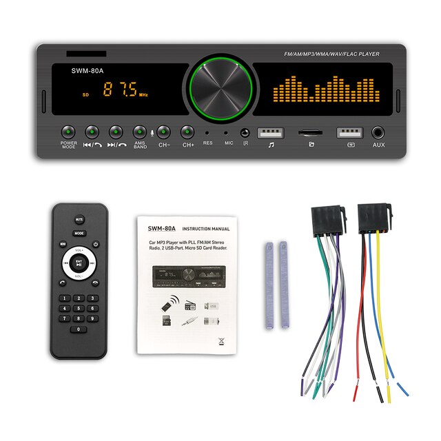 Swm -80a 1 din autoradio mit 12v audioquellen, aufnahmefunktion, parkort, multimedia-musikwiedergabe,  mp3- player-anschlüssen, aux/usb/fm-stereoempfang: Default Title