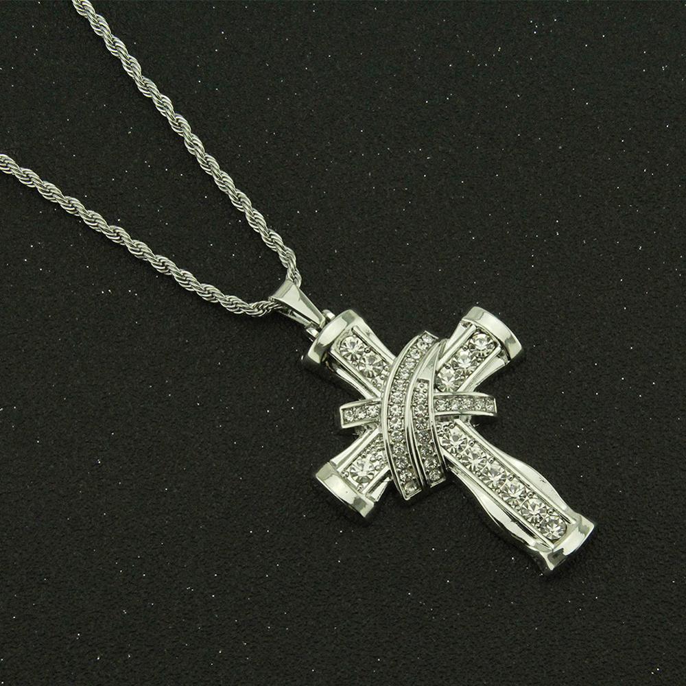 Hip Hop, diamantes de imitación pavimentados, Bling Iced Out Tie, colgantes de cruz, collar para hombres, joyería de rapero, Color oro, plata, triangulación de