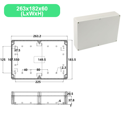 Economy F Series DIY Outdoor Monitoring power box Electrical Enclosure Case ABS Plastic Waterproof Sealed Junction Wire Box: 263X182X60mm(LxWxH)