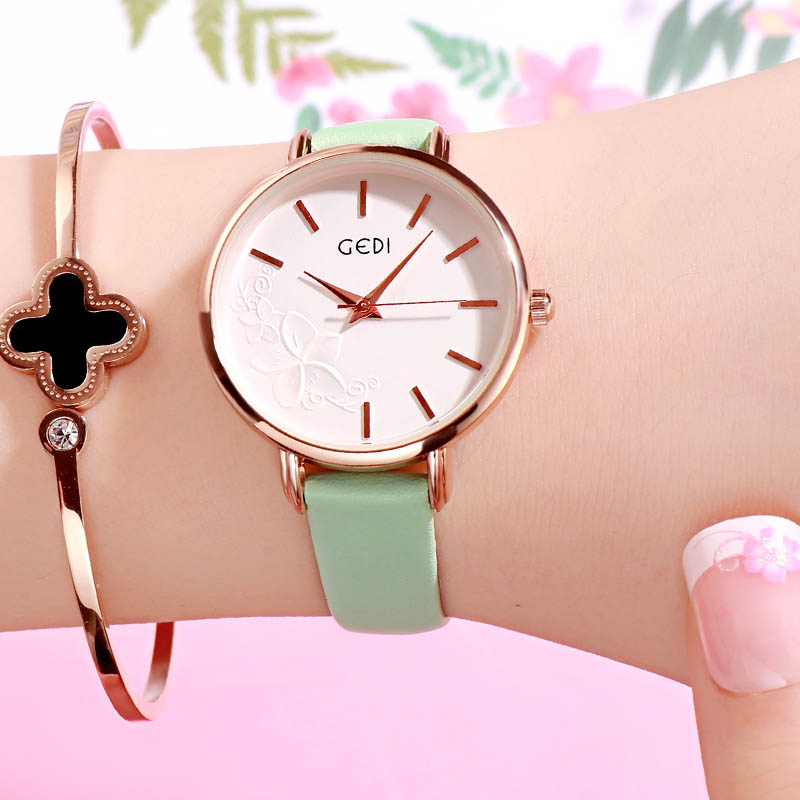 GEDI Frauen Uhr Ultra-dünne Quarzuhr Einfache Stil Geschäft Uhr Dame Lederband Uhr Frauen Armbanduhr Reloj mujer