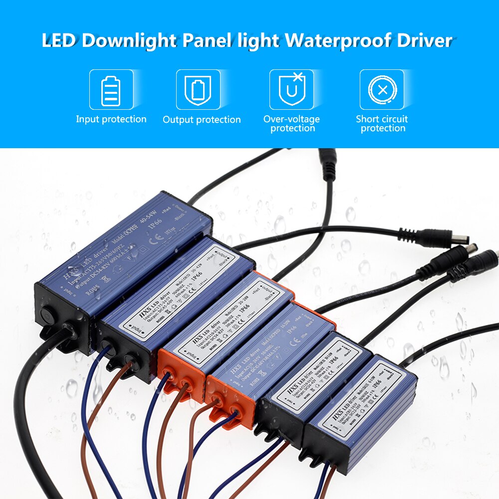 Ledet sjåfør  ip66 vanntett 6w 10w 20w 28w 42w 54w belysningstransformatorer  ac85v-265v strømforsyning