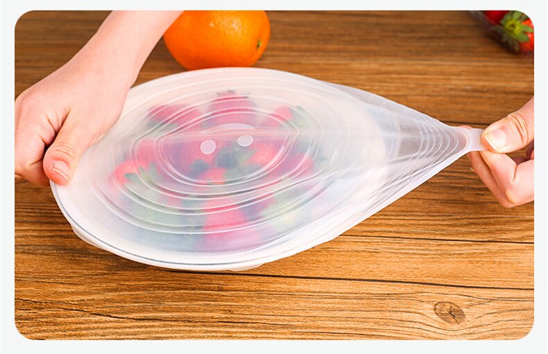 6 Pcs Food Wraps Reusable Silicone Food Fresh Keeping Sealed Covers Silicone Seal Vacuum Stretch Lids Saran Wraps Organization