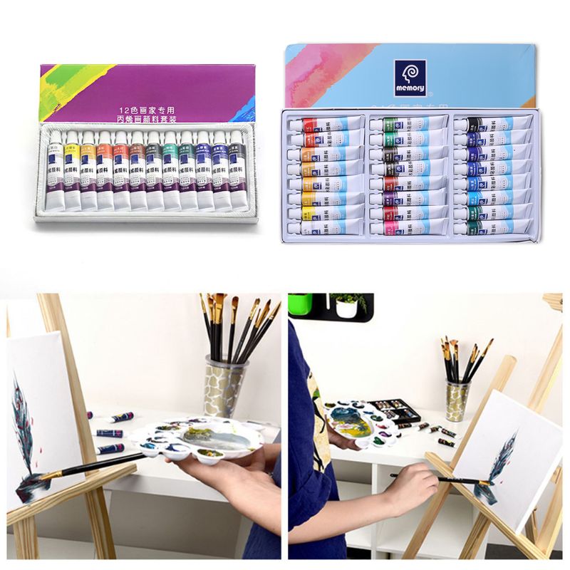 12ml 12/24 Color Acrylic Paints Set Hand Painted Wall Paint Tubes Artist Draw Painting Pigment