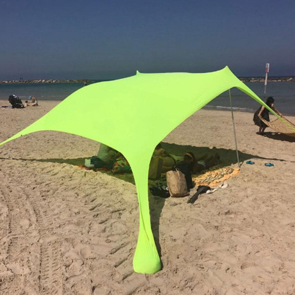 Familie Strand Parasol Tent Met Zandzak Ankers 4 Gratis Pinnen Uv-bescherming Canopy Voor Parken Buitenzonwering Zon Onderdak Dekzeil