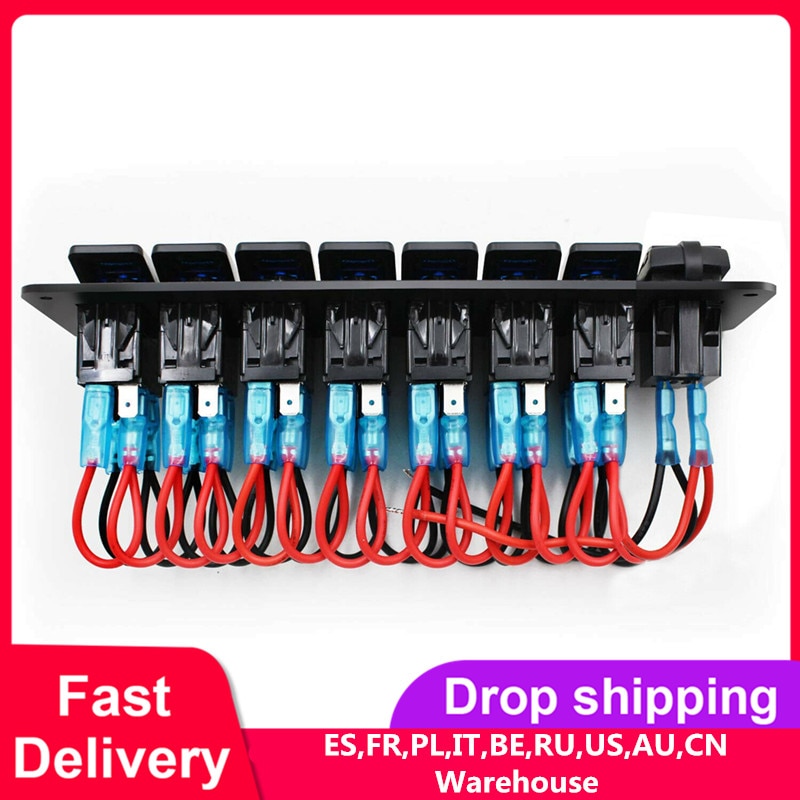 8 Gang Switch Panel Auto Styling Waterdichte 12V Auto Auto Boot Marine Rode Led Rocker Switch Panel Circuit Breakers met Zekering