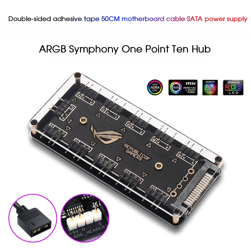 12V 4pin RGB AURA 5V 3 pin ARGB RGBW Cable Splitter Hub Case w/ Tape & Extension Cable Adapter LED Strip Light PC RGB Fan Cooler