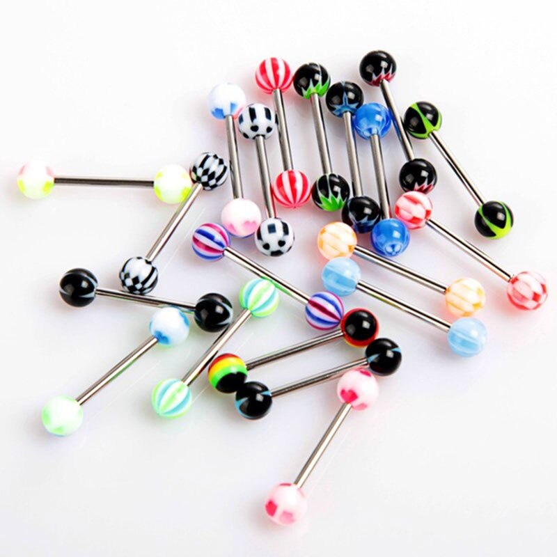 20 pcs Tattoo Supplies Colorful Stainless Steel Ball Barbell Tongue Rings Bars Piercing Cosmetic HSJ88