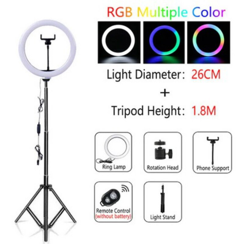 LED Selfie Ring Light Dimmable LED Ring Lamp Photo Video Camera Phone Light ringlight For Live Fill Light: 26CM-TH1.8(Multiple)