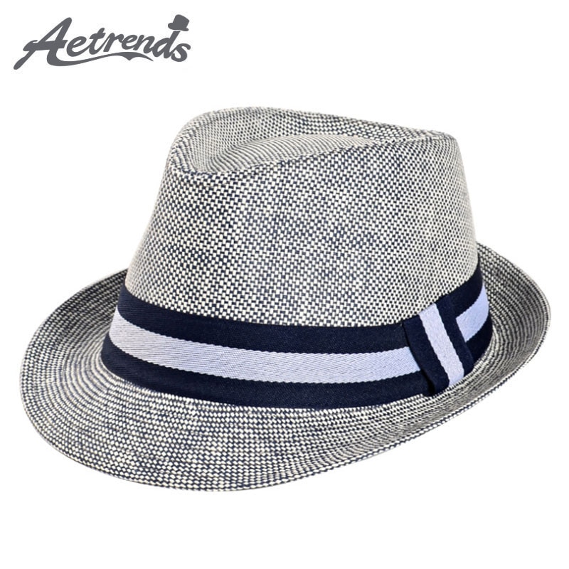[AETRENDS] europejski mężczyzna klasyczne słomiane kapelusze fedora dla mężczyzn czapka jazzowa rozmiar 58CM Z-5314