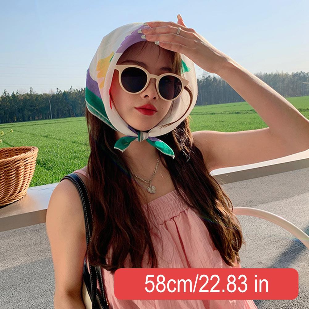 Bufanda pequeña de seda para mujer, pañuelos con flores para el cuello, banda para el pelo, diadema de lino y algodón, pañuelo para el cuello, chal Hijab de 58x58cm suave, novedad de 2024
