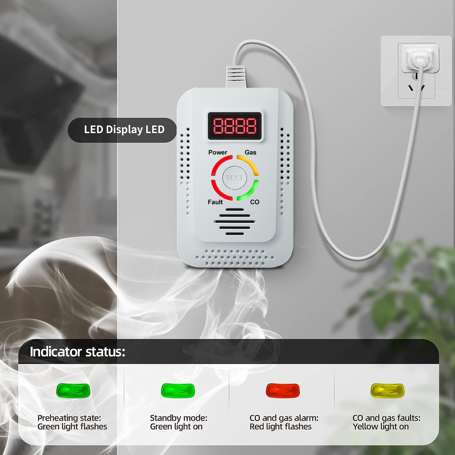 Détecteur de Gaz Naturel et de Monoxyde de Carbone, Détecteur de Fuite de Gaz Combusemballages, Moniteur pour Gaz, Co, Méthane (CH4) dans la Cuisine