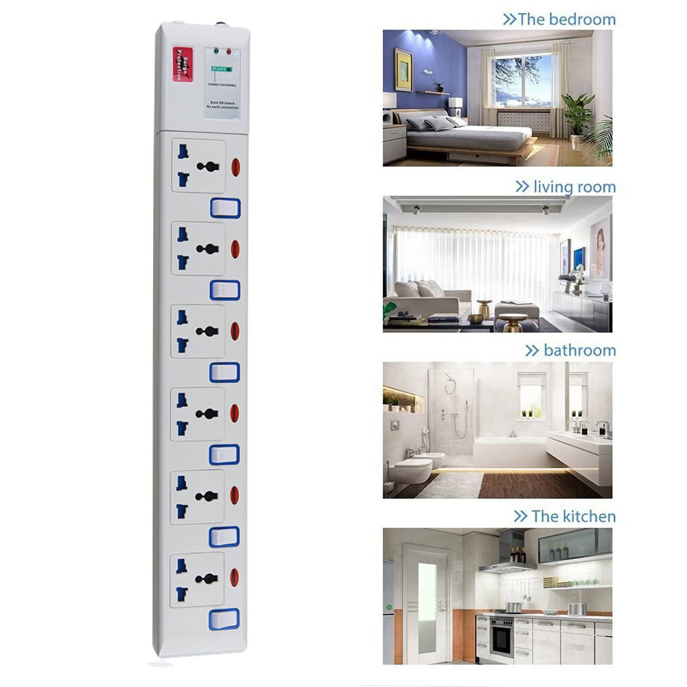 Power Strip Surge Protector 5 Way AC Universal Outlets Electric Plug Extension Socket Individual Switch 2500W 10A 3m/9.8ft Cord