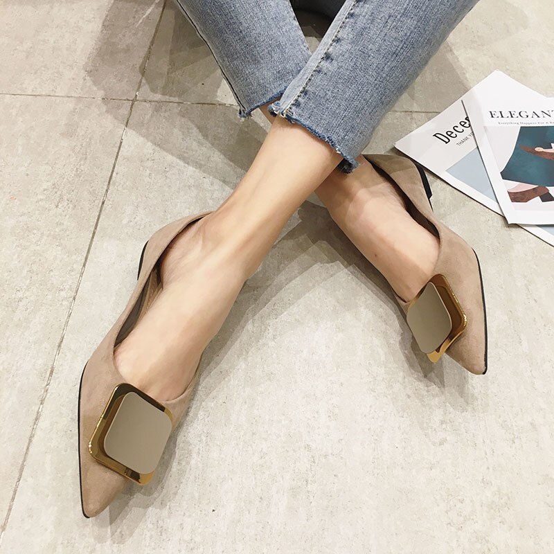 Forår efterår flats firkantet tå frisk farve kontor dame weekend sko slip on loafers kvinder flad hæl køresko