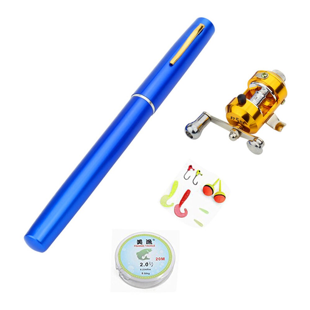 Mini Portable Pocket Fishing Rod / Aluminium Alloy / Pen Shape / 1M Fishing Reel / Soft Bait / Jig Hook Float Fishing Tackle: Blue