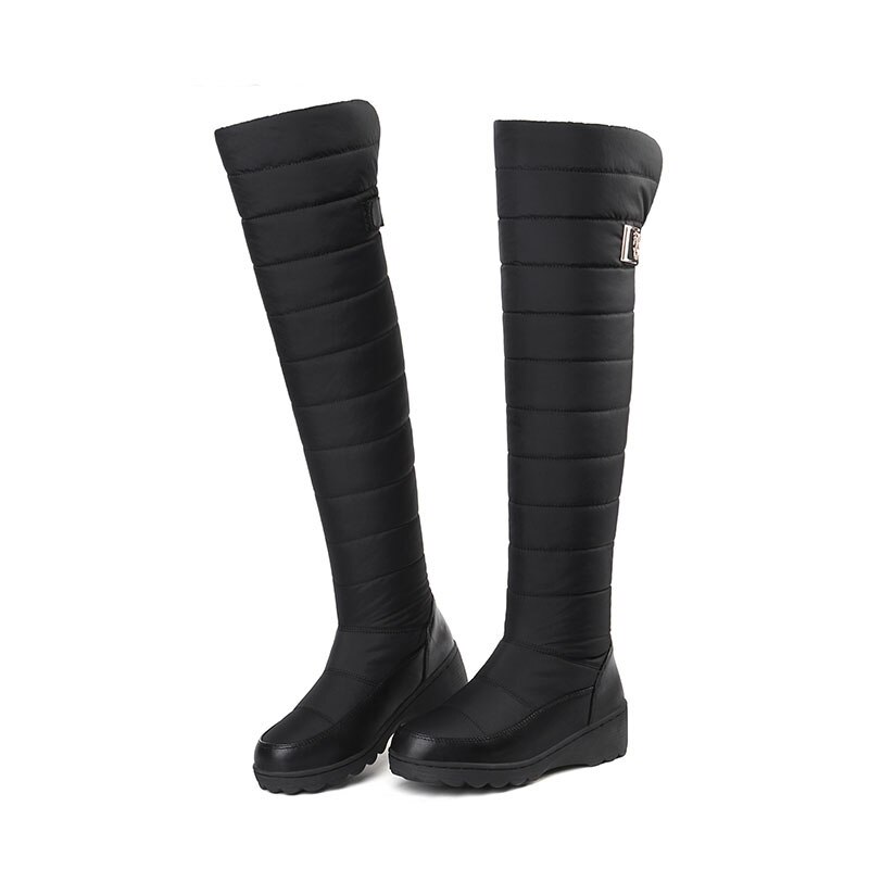 Winter Pu Warme Beneden Snowboots Mode Toevallige Vlakke Bodem 51Cm Over De Knie Katoen Laarzen Moeder katoenen Schoenen Hx