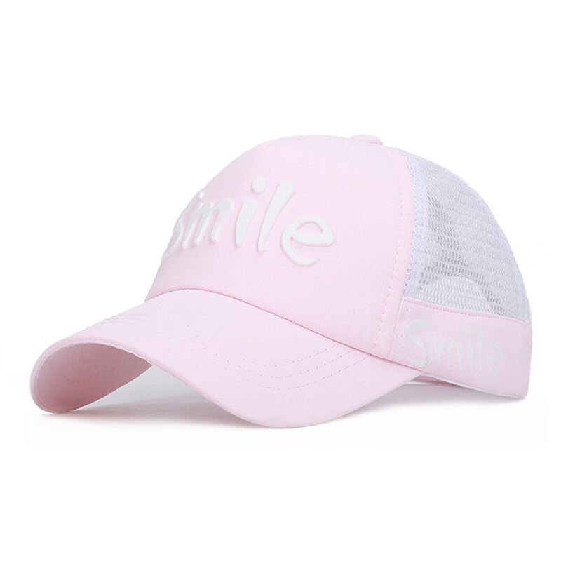 Peaked Cap With Adjustable Back Closure Children Summer Smile Letter Printed Mesh Baseball Hat Headwear Outdoor Sports Wear: Pink