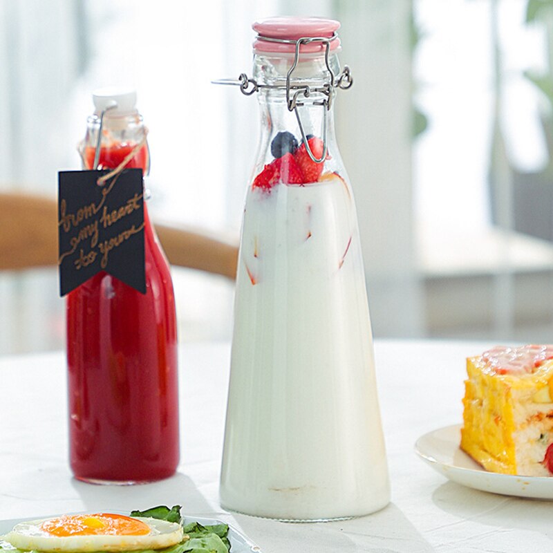 Garrafa de vinho de vidro, garrafas de armazenamento de mel de limão, latas seladas vazias, jarra de fermentação de leite, frasco portátil para vinho de frutas para bar