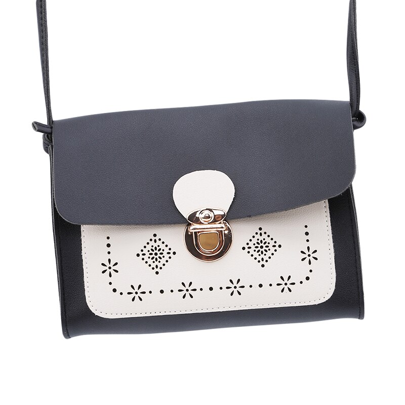 Mobiltelefon taske kvinder messenger tasker hul pu læder skulder taske kvinde hasp crossbody mini håndtasker pung bolsas: Sort