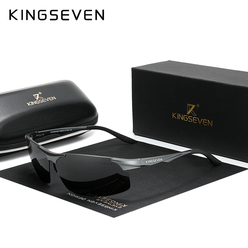 KINGSEVEN Cycling Polarized UV400 Sunglasses Men Aluminum Driving Mirror Lens Male Sun Glasses Aviation Women For Men Eyewear: GRAY