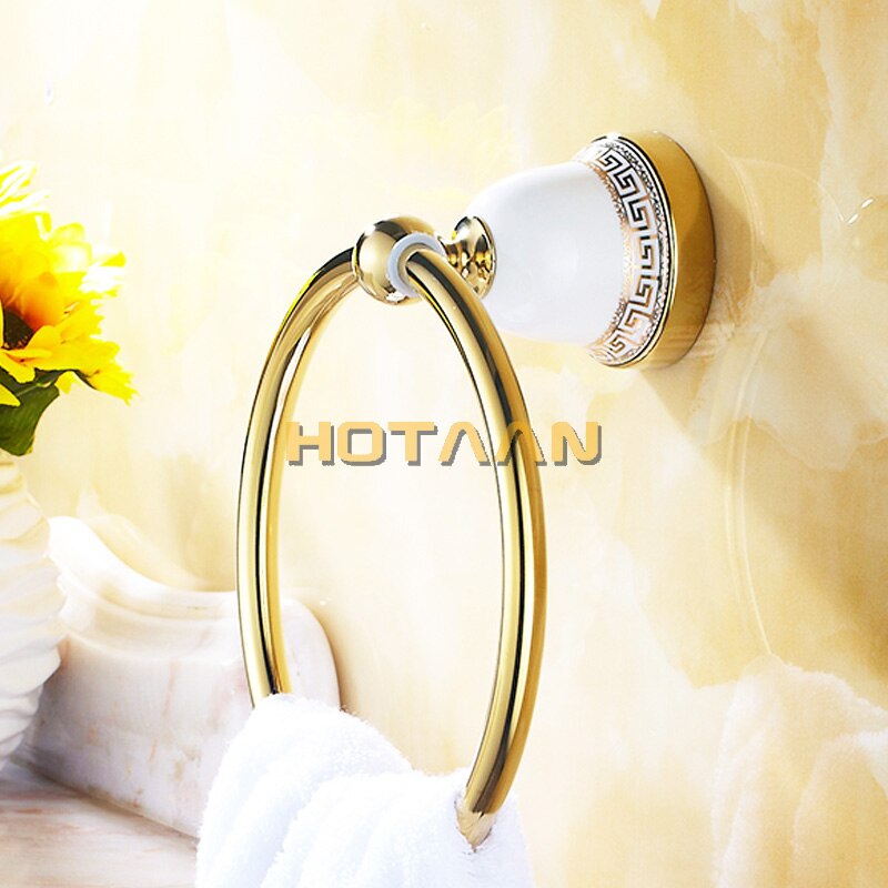 Solid Brass Gold Finished Round Towel Ring,ceramic base Bathroom Accessories Towel Holder,Towel rack YT-12791-B