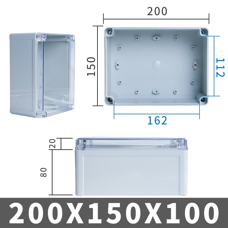 IP67 Outdoor Waterproof PC Junction Box Plastic Shell Distribution Box Monitoring Power Box Socket Box Transparent ABS: 200x150x100