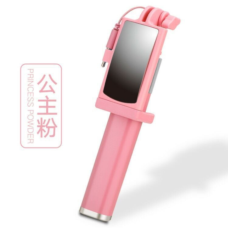 Mini Achteruitkijkspiegel Draad-Gecontroleerde Selfie Stok Vouwen Universele Rvs Uitschuifbare Selfie Stick Universal Foto Sho: Pink