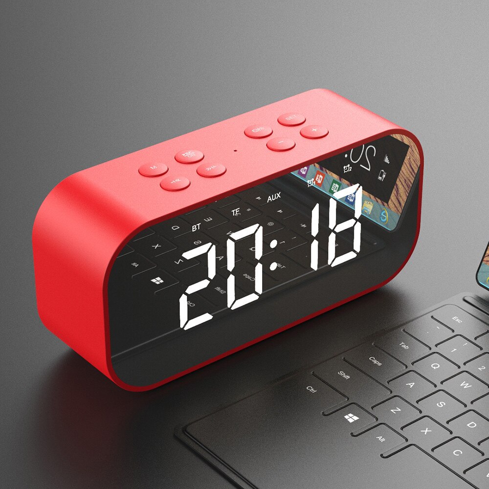 Digital Alarm Clock Bluetooth 5.0 Stereo Speaker LED Mirror AUX TF Music Player Time Display Clock Alarm Loudspeaker Z520