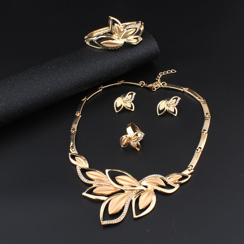 Jiayi jiaduo afrikaanse bruidssieradenset met gouden ketting en oorbellen met bloemen voor dames, bruiloftsaccessoires