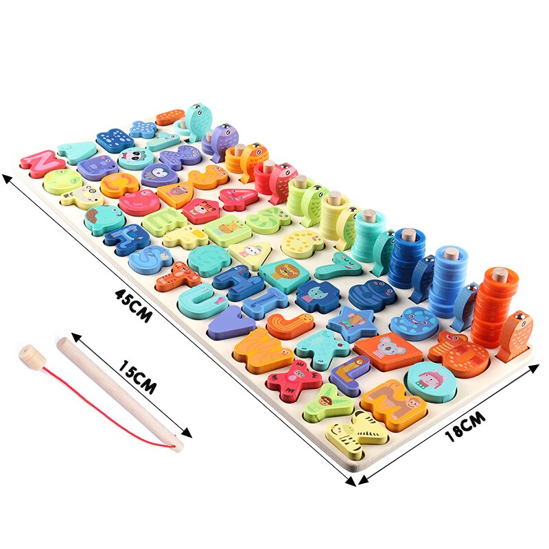 Montessori Educational Wooden Toys For kids Board Math Fishing Count Numbers Matching Digital Shape Match Early Education Toy: PEACOCK BLUE