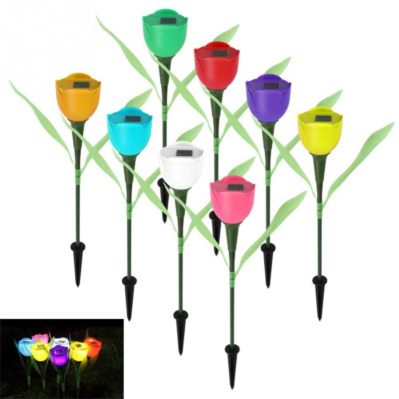 8 farver udendørs have solenergi led lys soldrevet led tulipan hjemme græsplæne lampe landskab nat blomsterlampe 1pc