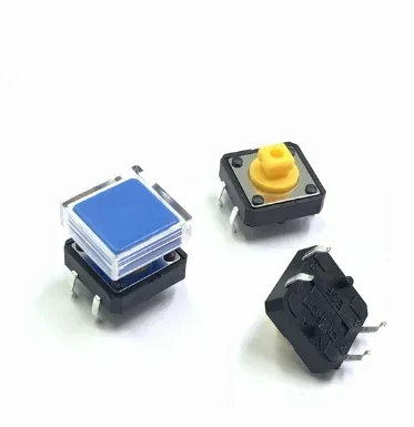 10 Stuks B3f Tactiele Drukknopschakelaar + A14 Kleur Hoed 10 Stuks + Transparante Dop 10 Stuks Kortstondige Tact Touch Microschakelaar 12*12*7.3Mm: Blauw