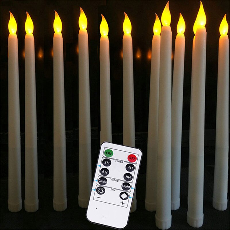 Pakke  of 12 varmhvide fjernbetjening flameless led koniske stearinlys, realistisk plast 11 tommer lang elfenbenhvid batteridrevet stearinlys: Gult lys b