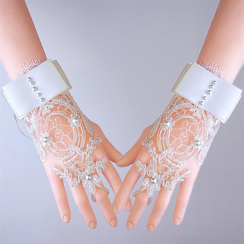 Wedding Dress Gloves Fingerless Embroidery Pearl Decor Lace Gloves Bridal Gloves Wedding Dress Bride Glove