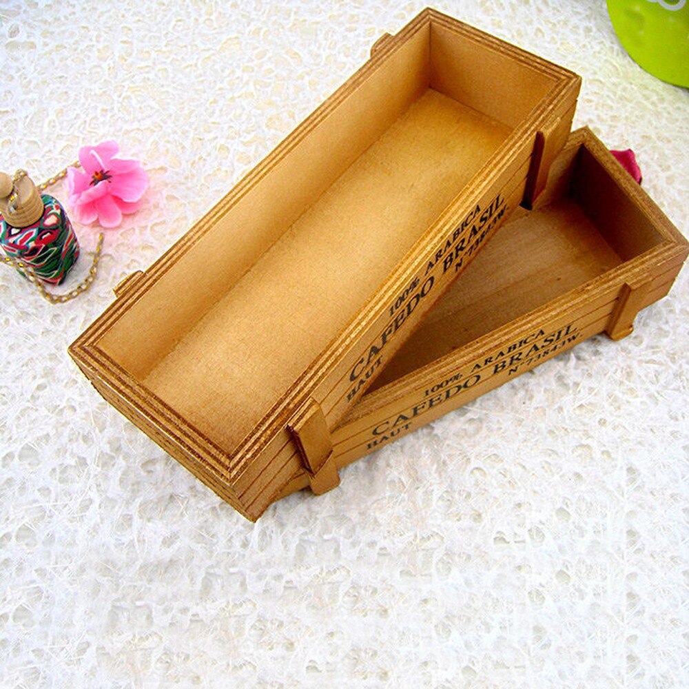 Retro Wood Box Crate Nursery Bonsai Succulent Flower Pot Trinket Desktop Storage Balcony Garden Decoration Seed Plant Maceta: Default Title