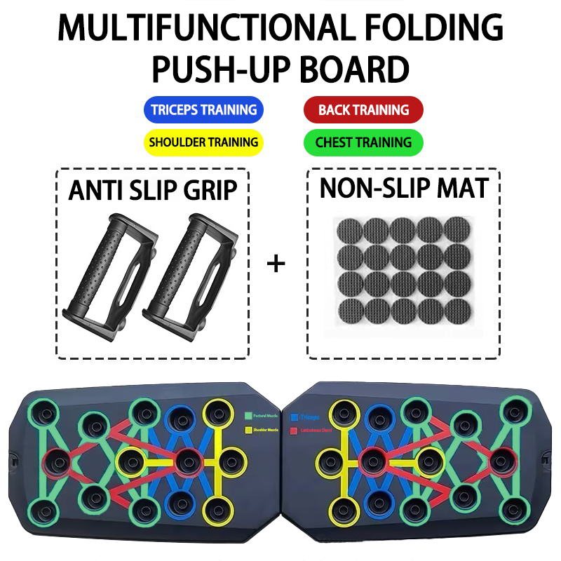 Juego de tabla de flexiones multifuncional portátil con asas, equipo de Fitness plegable para entrenamiento de pecho, Abdomen, brazos y espalda: Negro